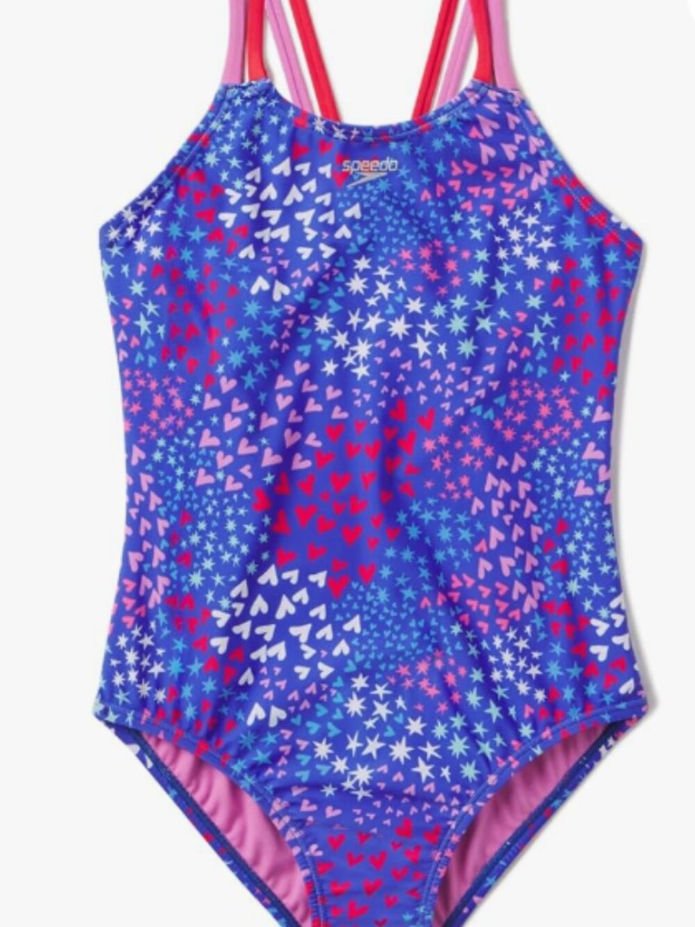 NWT Speedo girls Swimsuit One Piece 2 straps Racer Back heart star Printed 14